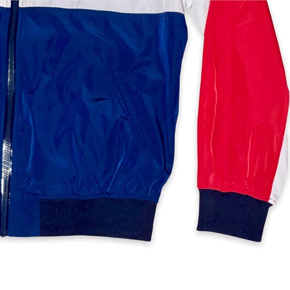 H M Vintage Nylon Bomber Jacket Shiny Silky Glanz Red White Blue Medium - Picture 7 of 8